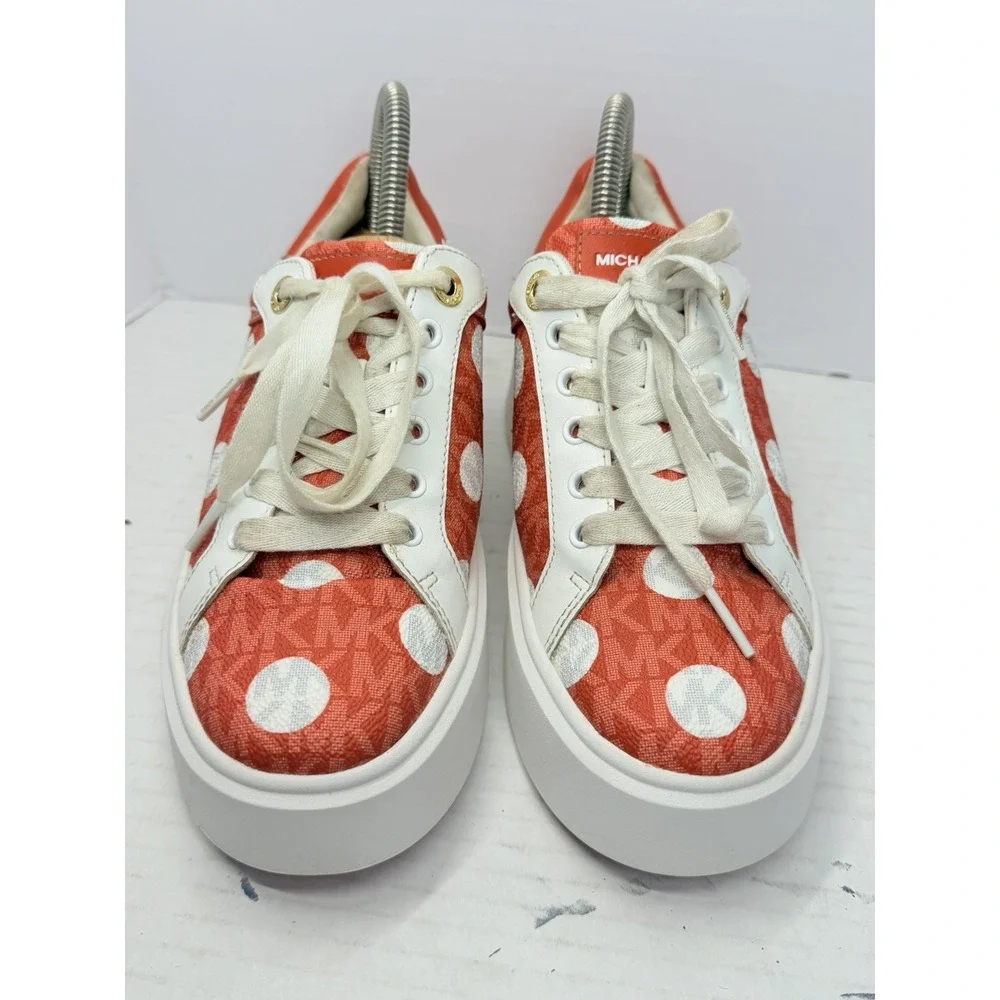Michael Kors Romey Womens US 8 Orange Polka Dot Signature Platform Sneakers